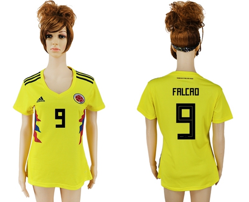 Women's Colombia #9 Falcao Home Soccer Country Jersey